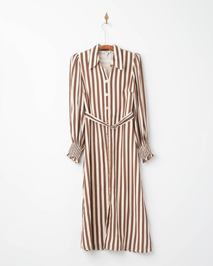 L.K. Bennett Emelia Chocolate & Birch Candy Stripe Shirt Dress - Wind & Song