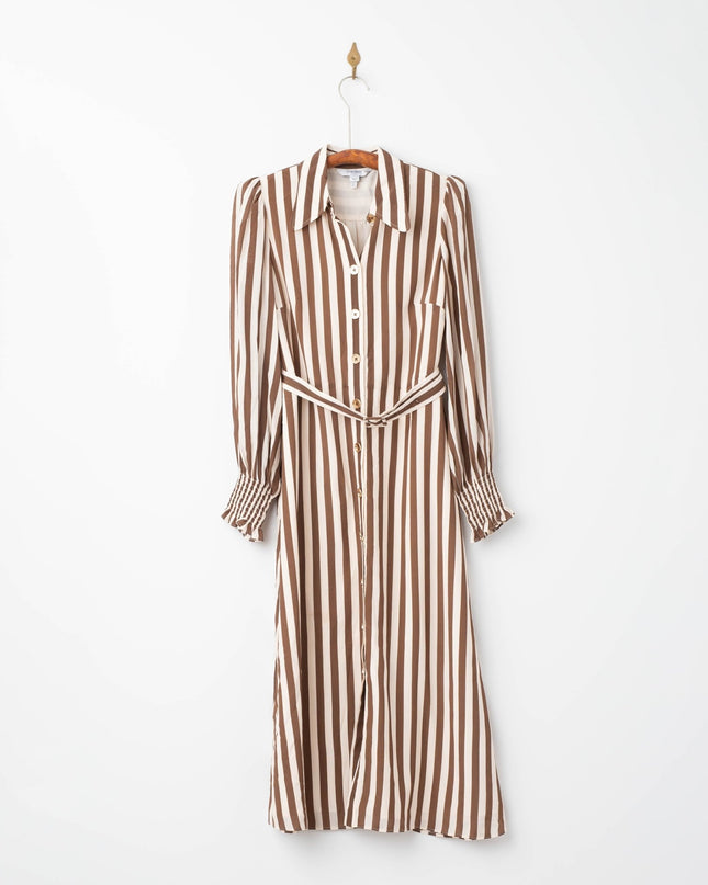 L.K. Bennett Emelia Chocolate & Birch Candy Stripe Shirt Dress - Wind & Song