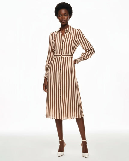 L.K. Bennett Emelia Chocolate & Birch Candy Stripe Shirt Dress - Wind & Song