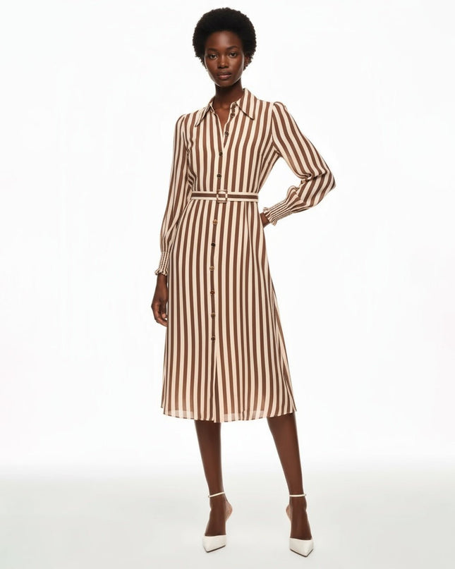 L.K. Bennett Emelia Chocolate & Birch Candy Stripe Shirt Dress - Wind & Song