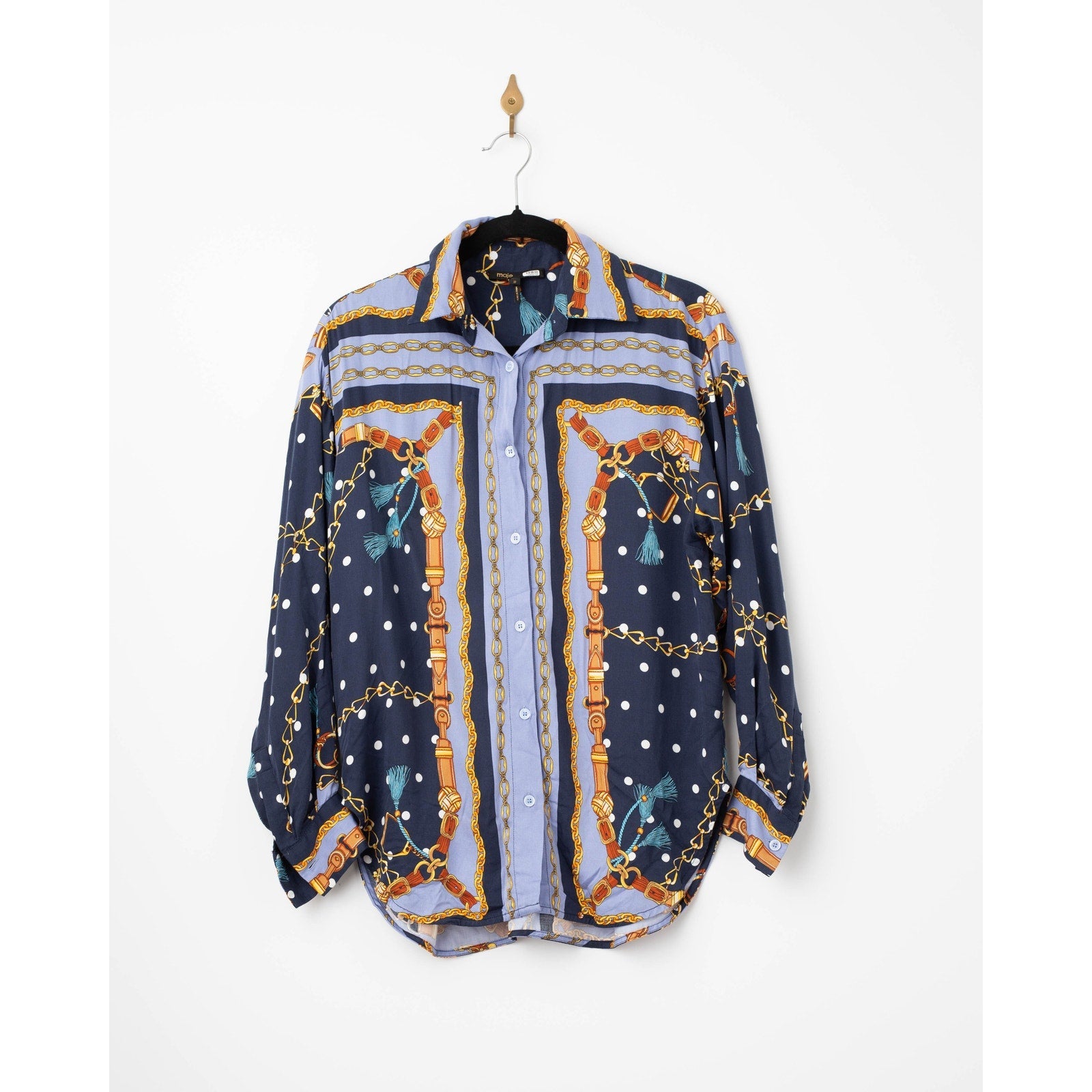 Maje Cechaine Printed Shirt – Long Sleeve Viscose Button - Down Top - Wind & Song