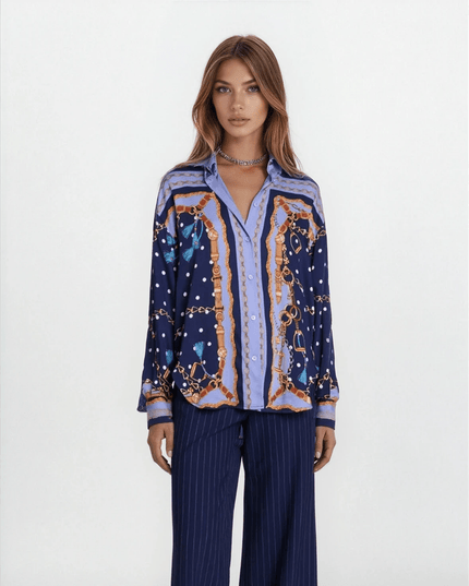 Maje Cechaine Printed Shirt – Long Sleeve Viscose Button - Down Top - Wind & Song