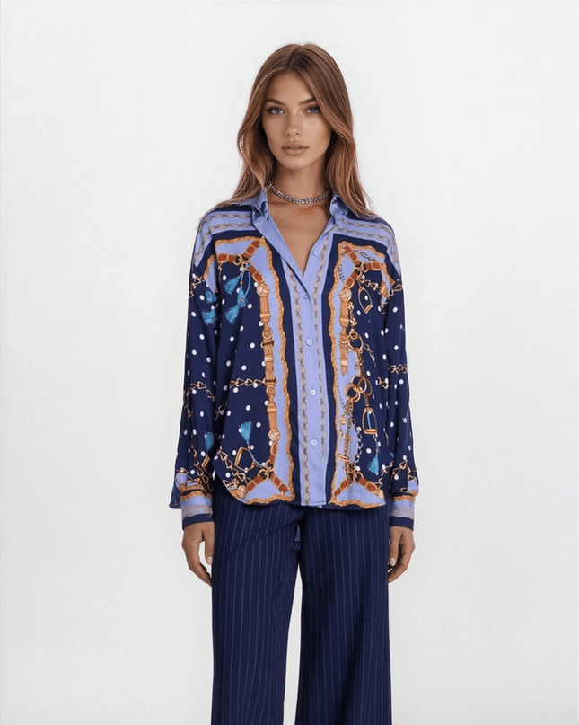 Maje Cechaine Printed Shirt – Long Sleeve Viscose Button - Down Top - Wind & Song