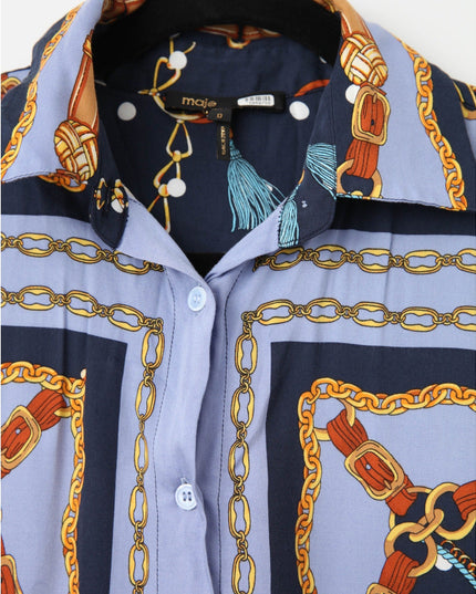 Maje Cechaine Printed Shirt – Long Sleeve Viscose Button - Down Top - Wind & Song