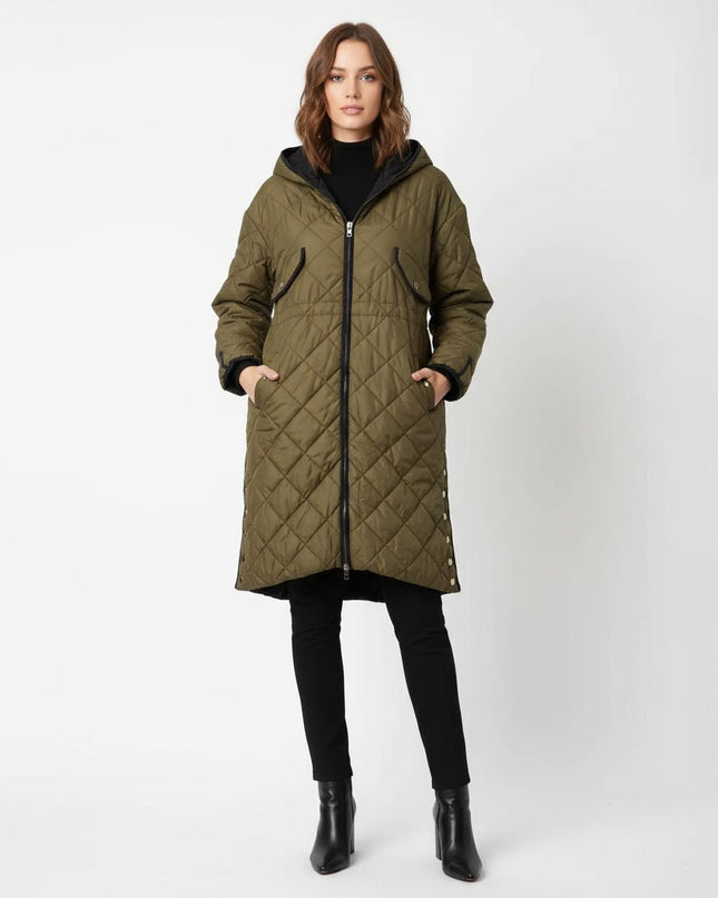 Maje Reversible Quilted Jacket in Olive Green/Black - Wind & Song