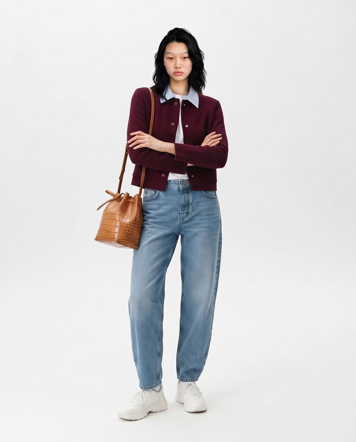 Mansur Gavriel Mini Croc-Embossed Leather Bucket Bag – Cognac Brown - Wind & Song