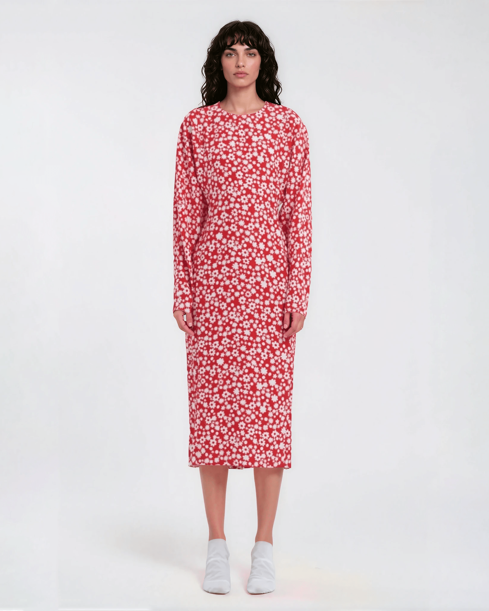 Marni Satin Midi Dress with Red and White Pop Fields Motif Size 40 - Wind & Song