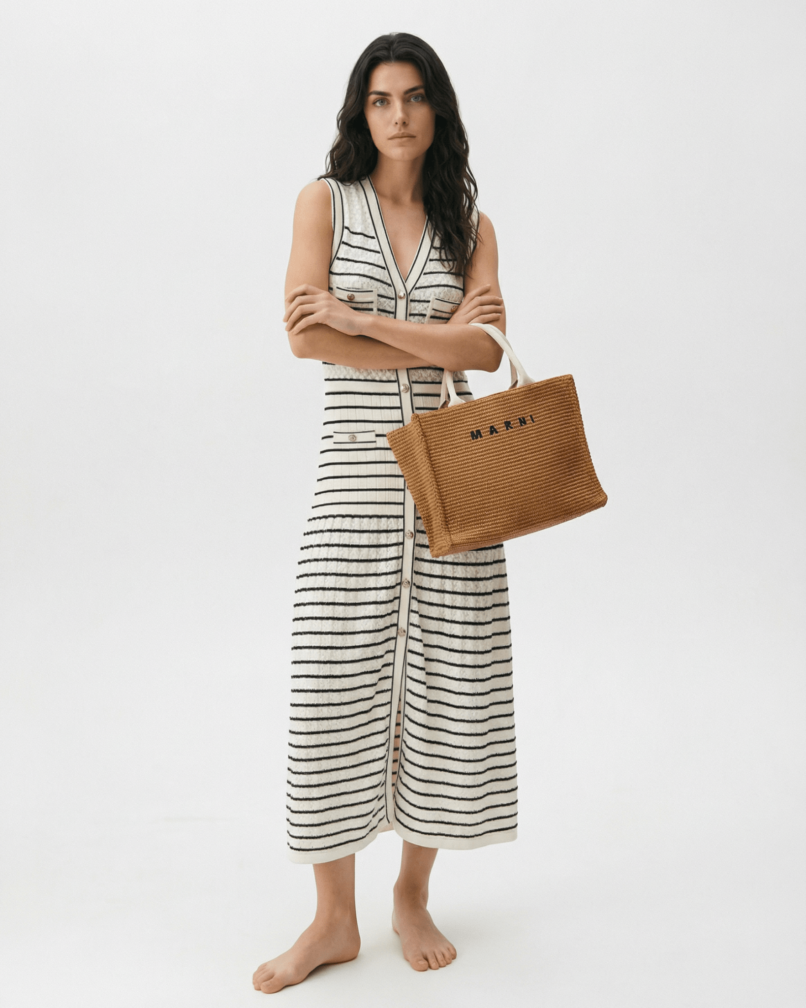 Marni Small Basket Faux Raffia Tote Bag Raw Sienna Natural Canvas Trim - Pre - owned - Wind & Song