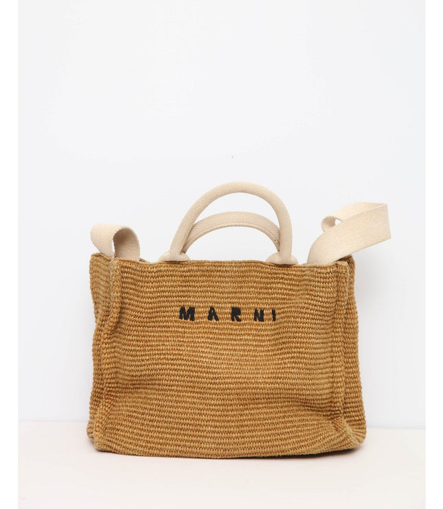 Marni Small Basket Faux Raffia Tote Bag Raw Sienna Natural Canvas Trim - Pre - owned - Wind & Song