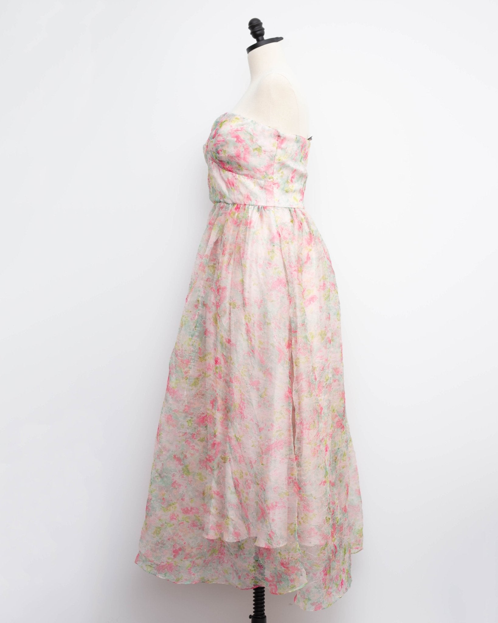ML Monique Lhuillier Floral Strapless Organza A - Line Gown Size 14 - Wind & Song