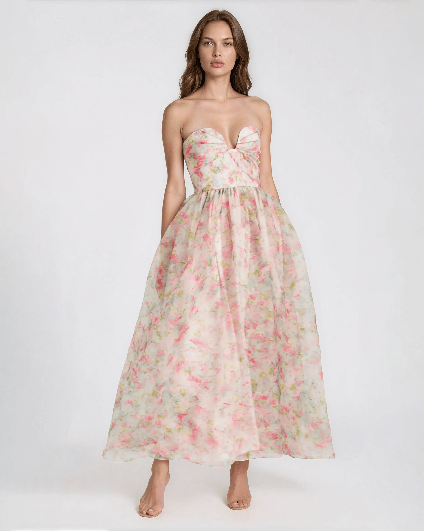 ML Monique Lhuillier Floral Strapless Organza A - Line Gown Size 14 - Wind & Song