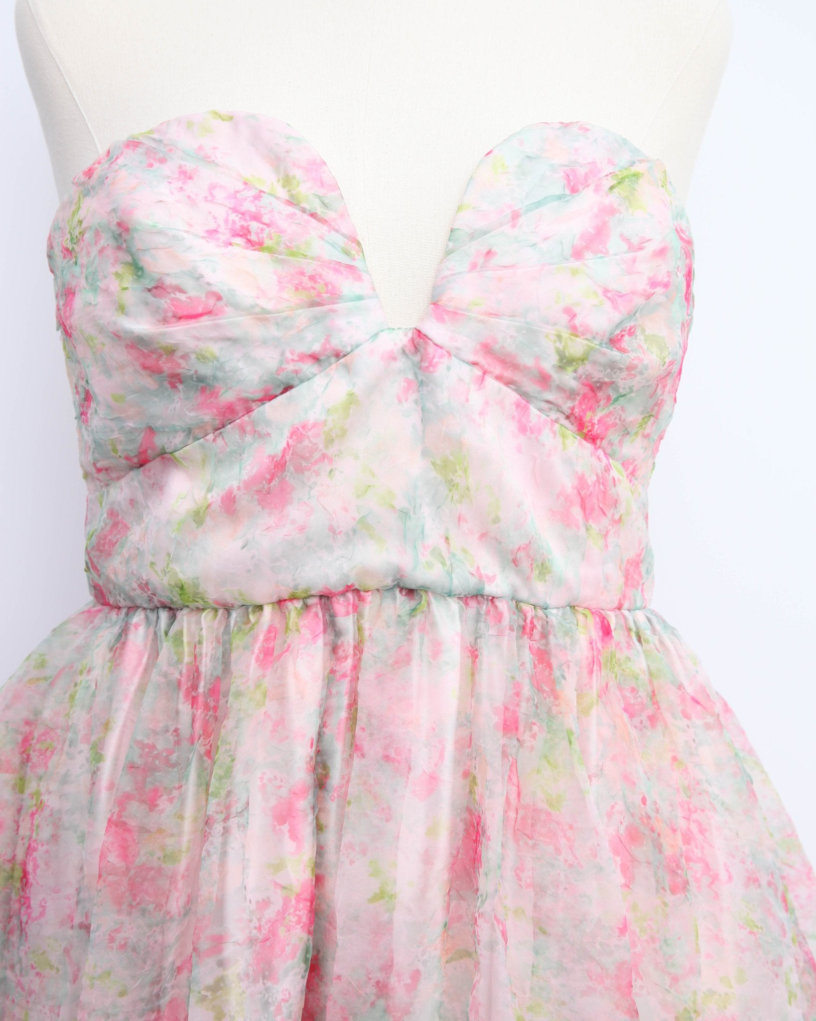 ML Monique Lhuillier Floral Strapless Organza A - Line Gown Size 14 - Wind & Song
