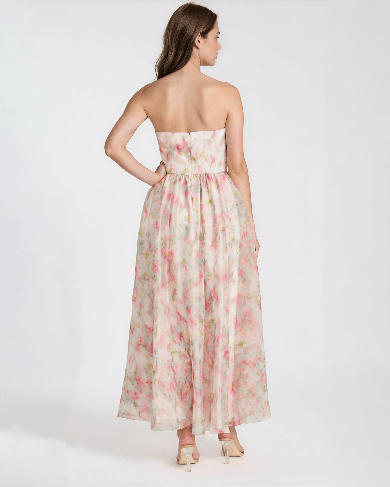 ML Monique Lhuillier Floral Strapless Organza A - Line Gown Size 14 - Wind & Song