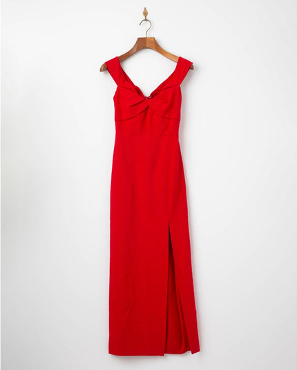 ML Monique Lhuillier Viviana Off the Shoulder Crepe Gown in Red - Wind & Song