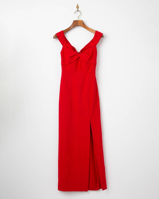 ML Monique Lhuillier Viviana Off the Shoulder Crepe Gown in Red - Wind & Song