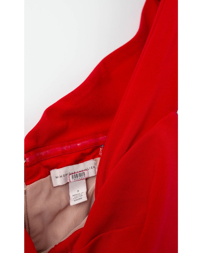 ML Monique Lhuillier Viviana Off the Shoulder Crepe Gown in Red - Wind & Song