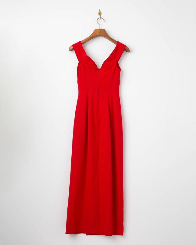 ML Monique Lhuillier Viviana Off the Shoulder Crepe Gown in Red - Wind & Song