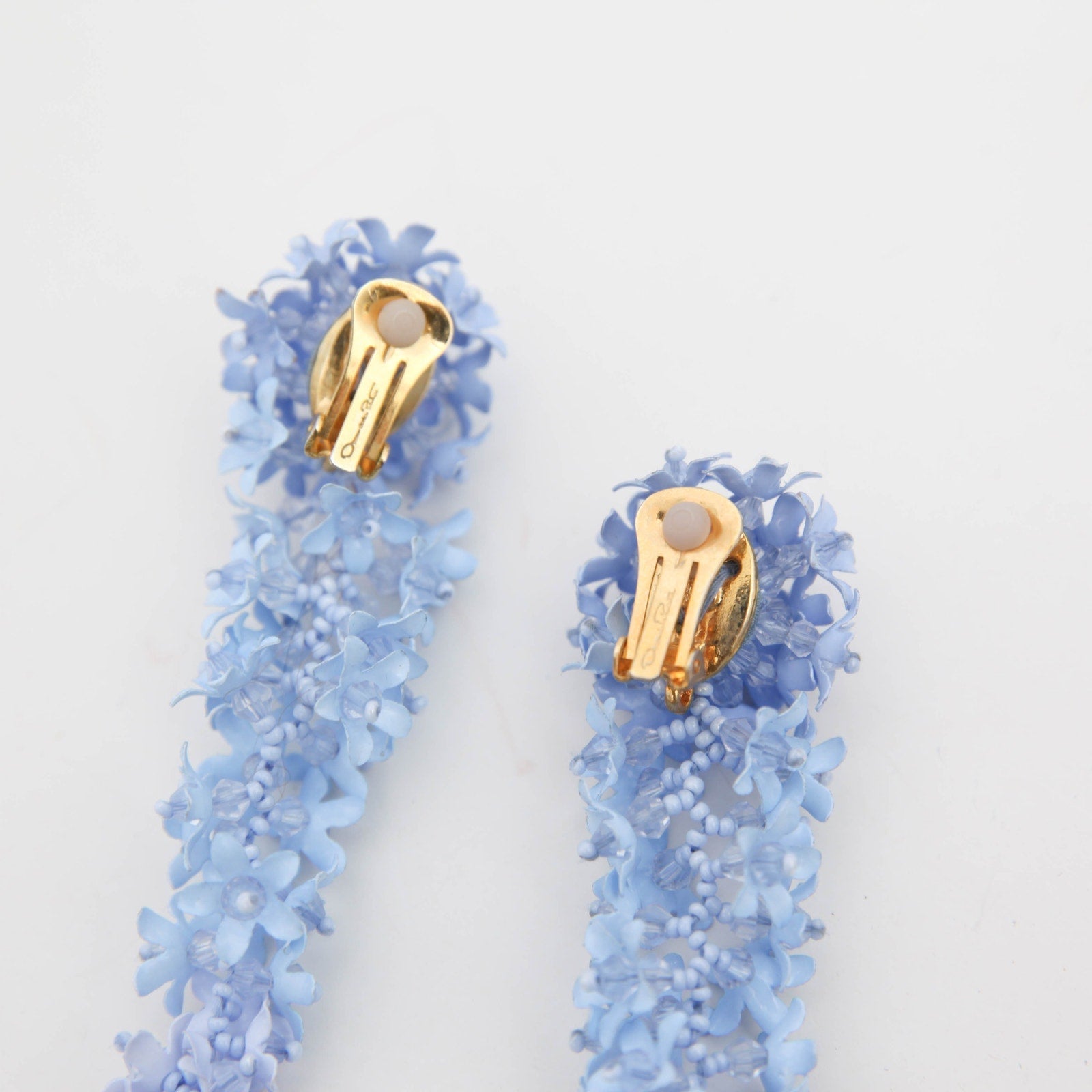 Oscar de la Renta Floral Cascade Clip - On Drop Earrings Powder Blue - Wind & Song