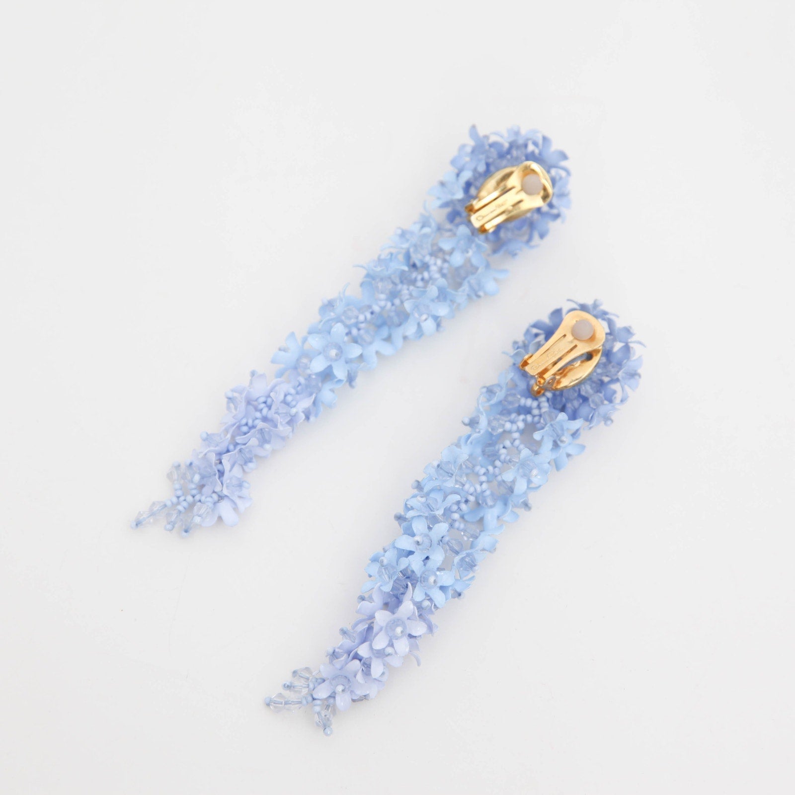 Oscar de la Renta Floral Cascade Clip - On Drop Earrings Powder Blue - Wind & Song
