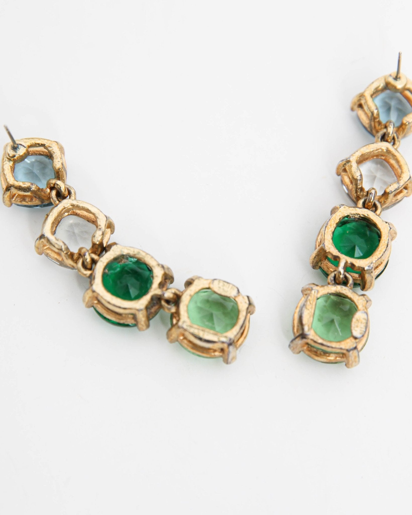 Oscar de la Renta Half and Half Gallery Drop Earrings Green Blue Crystal - Wind & Song