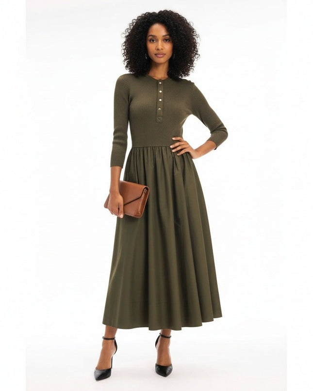 Polo Ralph Lauren Henley Bodice Dress in Green - Size L - Wind & Song