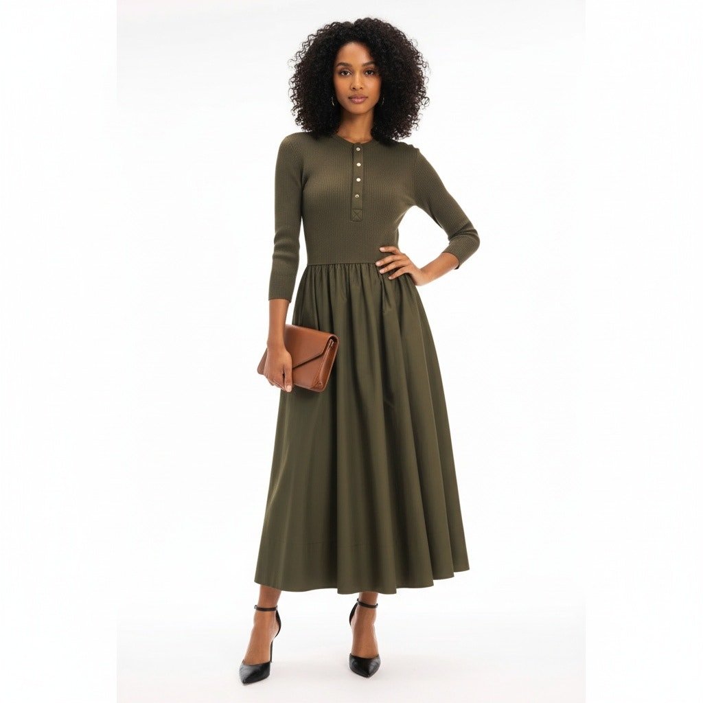 Polo Ralph Lauren Henley Bodice Dress in Green - Size L - Wind & Song