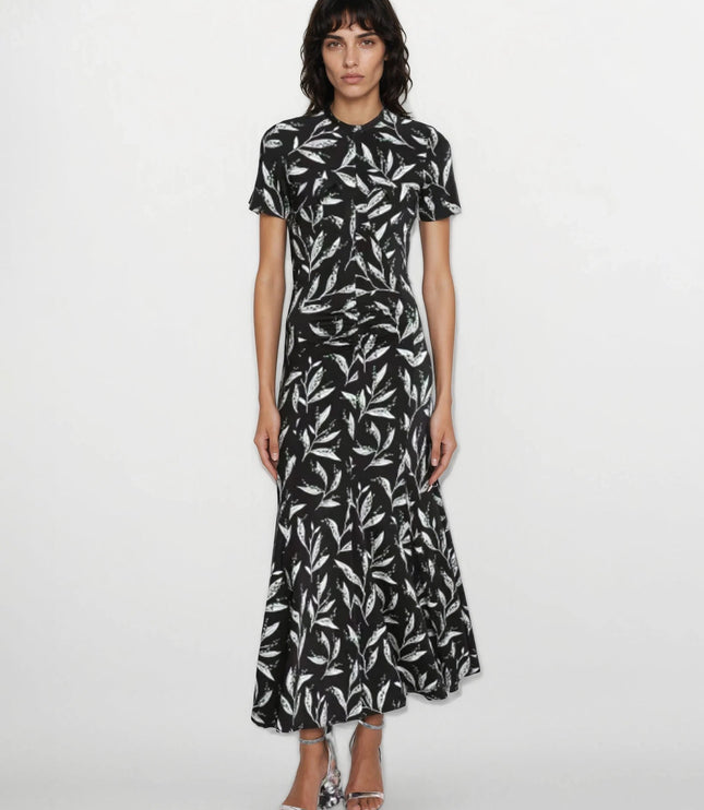 Rabanne Black Floral Print Midi Dress FR 38 / US 4 – Designer Stretch Dress - Wind & Song