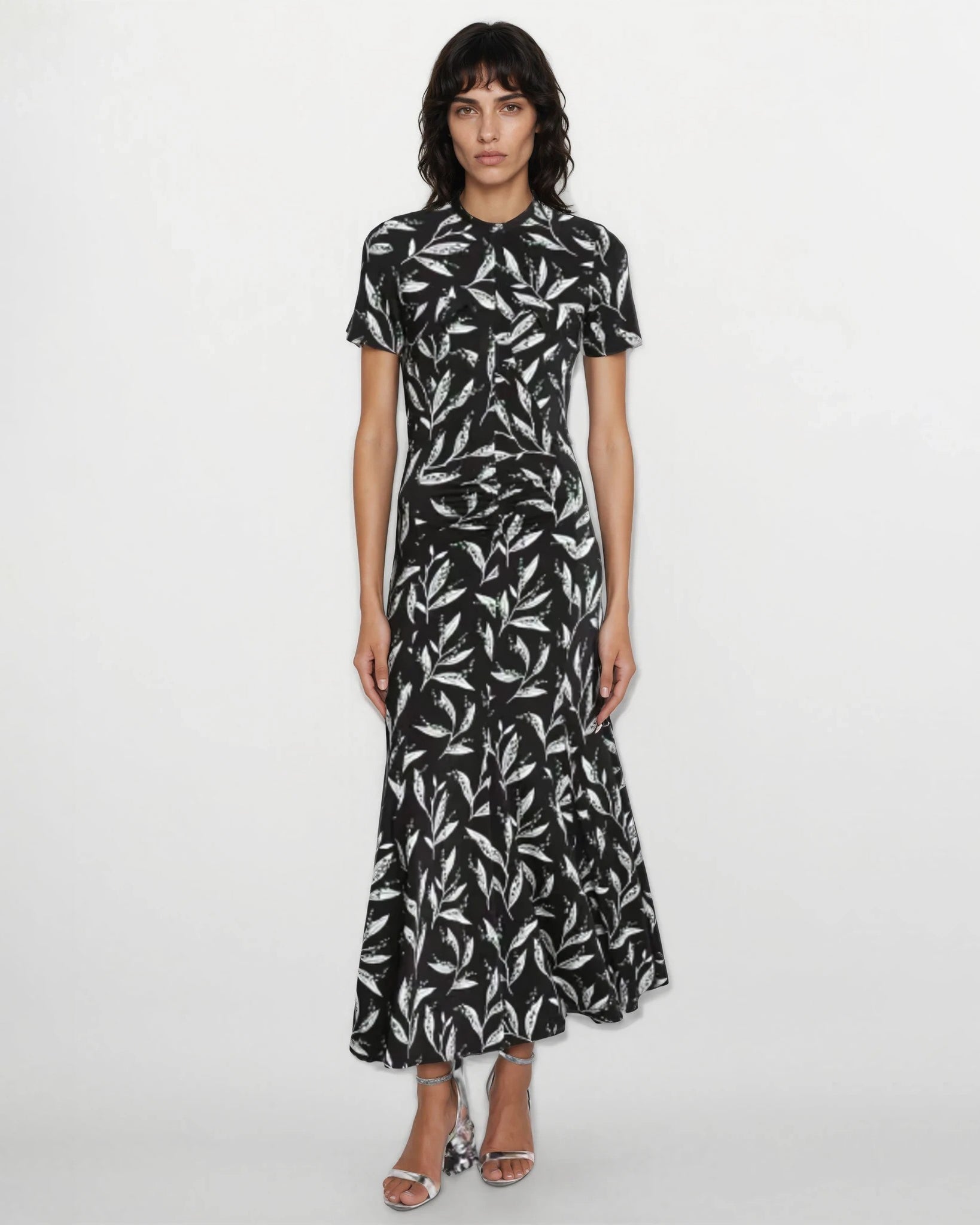 Rabanne Black Floral Print Midi Dress FR 38 / US 4 – Designer Stretch Dress - Wind & Song