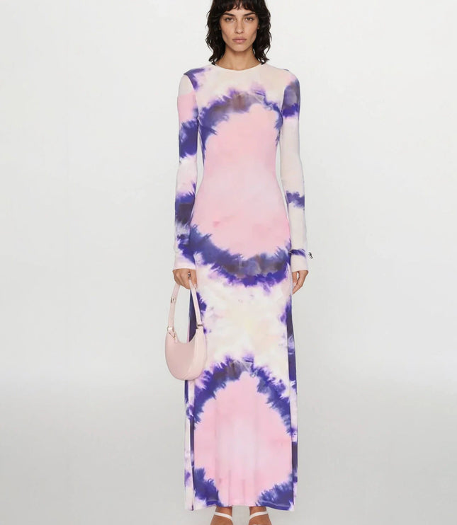 Rabanne Long Sleeve Open Back Maxi Dress in Tie & Dye Pink - Pre - owned - Wind & Song