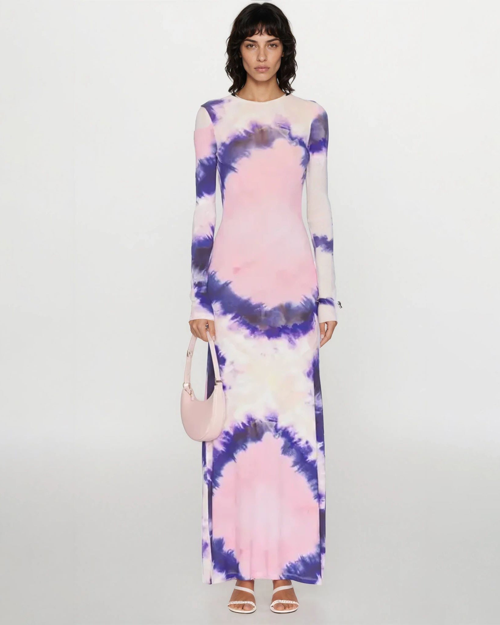 Rabanne Long Sleeve Open Back Maxi Dress in Tie & Dye Pink - Pre - owned - Wind & Song