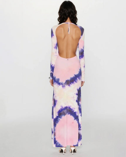 Rabanne Long Sleeve Open Back Maxi Dress in Tie & Dye Pink - Pre - owned - Wind & Song