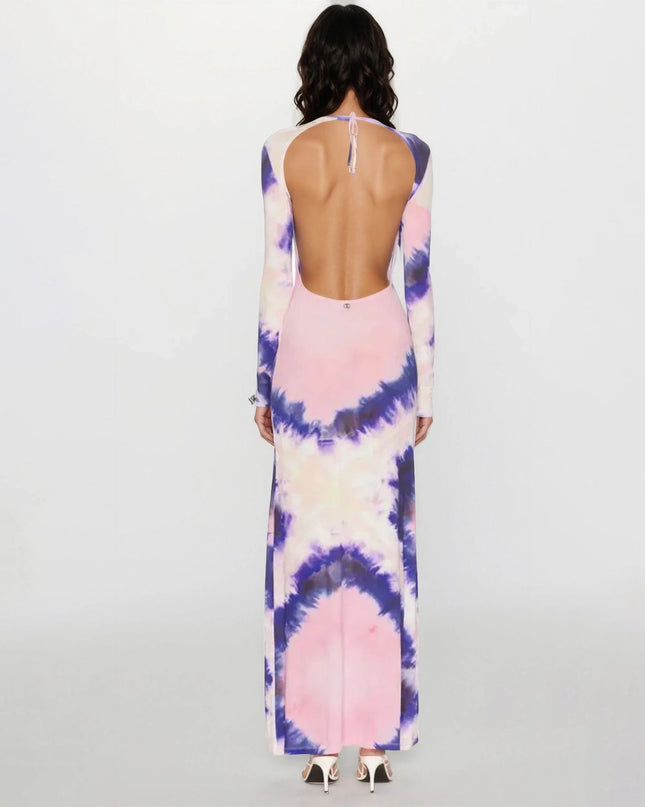 Rabanne Long Sleeve Open Back Maxi Dress in Tie & Dye Pink - Pre - owned - Wind & Song