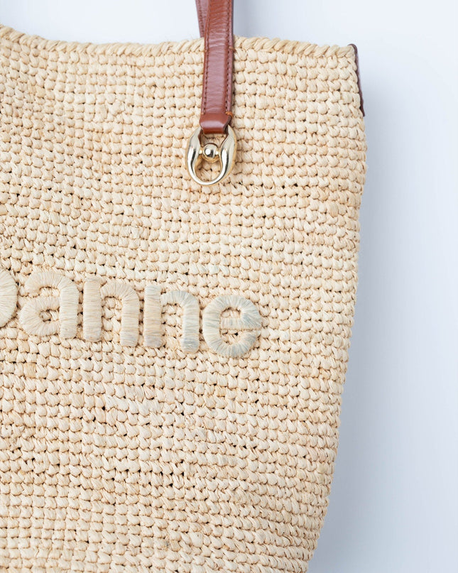 Rabanne woven raffia tote bag in Beige - Wind & Song