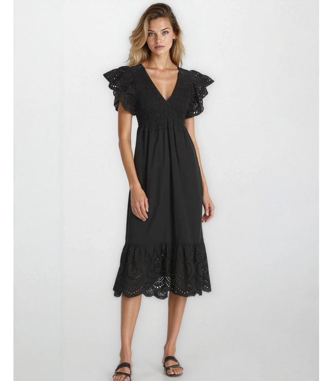 Rails Clementine Embroidered Midi - Dress in BLACK EYELET - Wind & Song