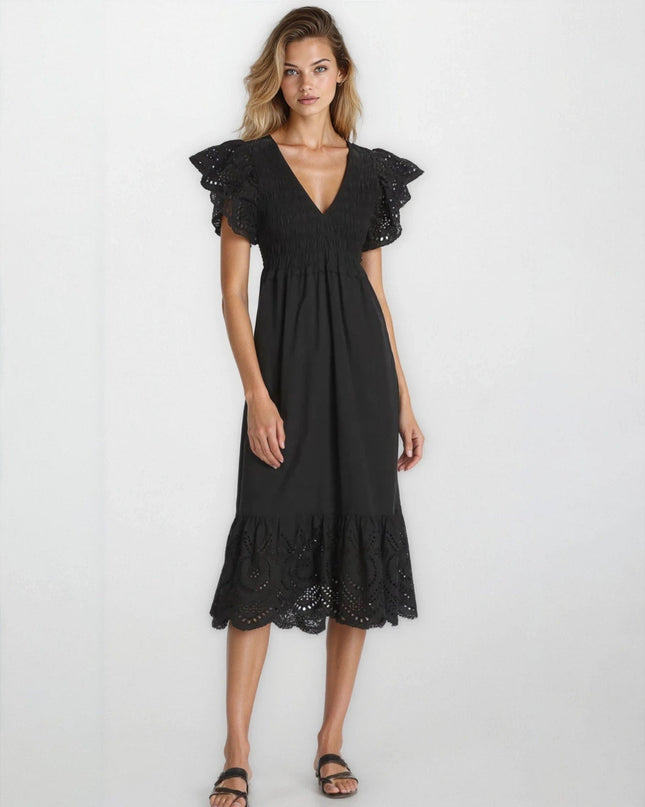 Rails Clementine Embroidered Midi - Dress in BLACK EYELET - Wind & Song