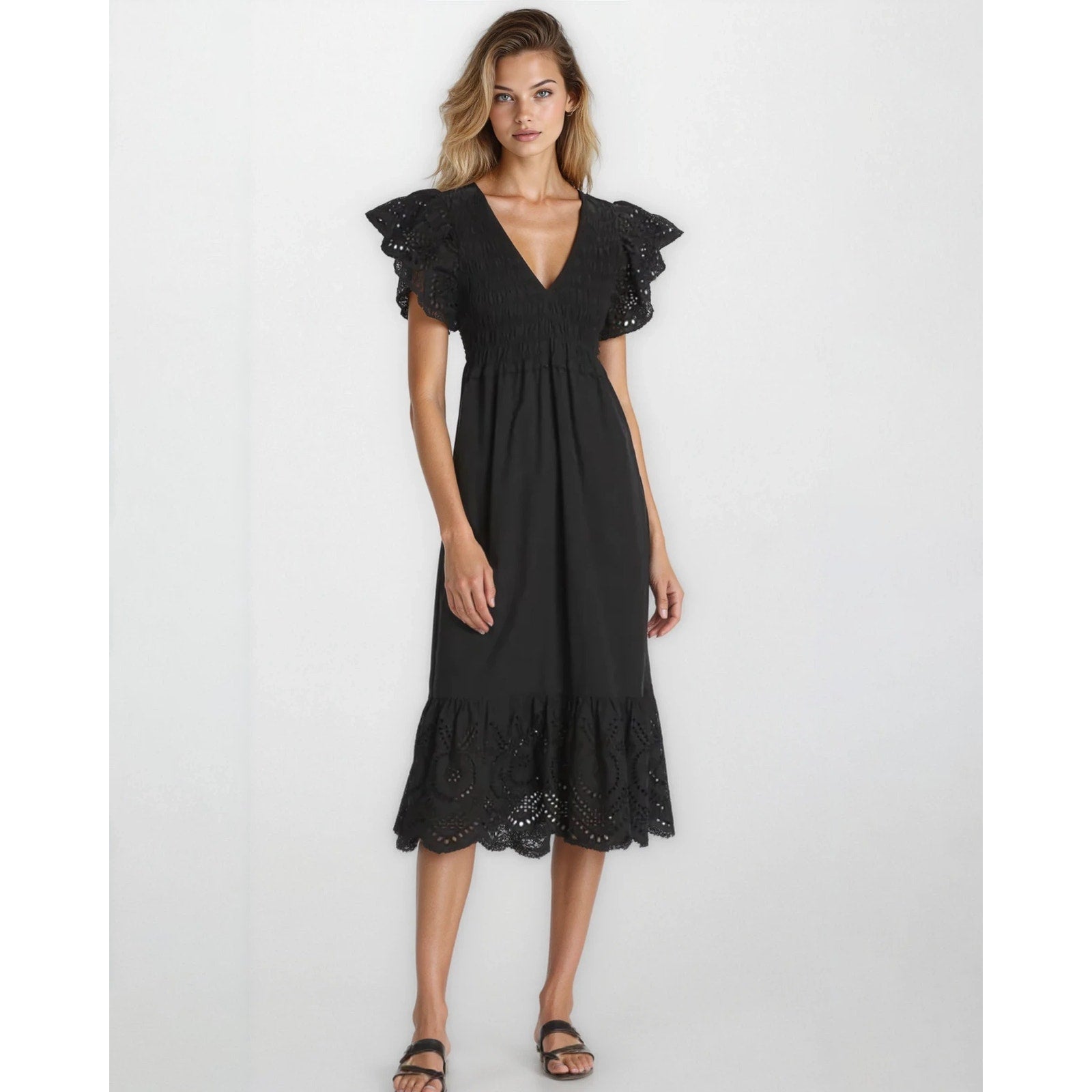 Rails Clementine Embroidered Midi - Dress in BLACK EYELET - Wind & Song