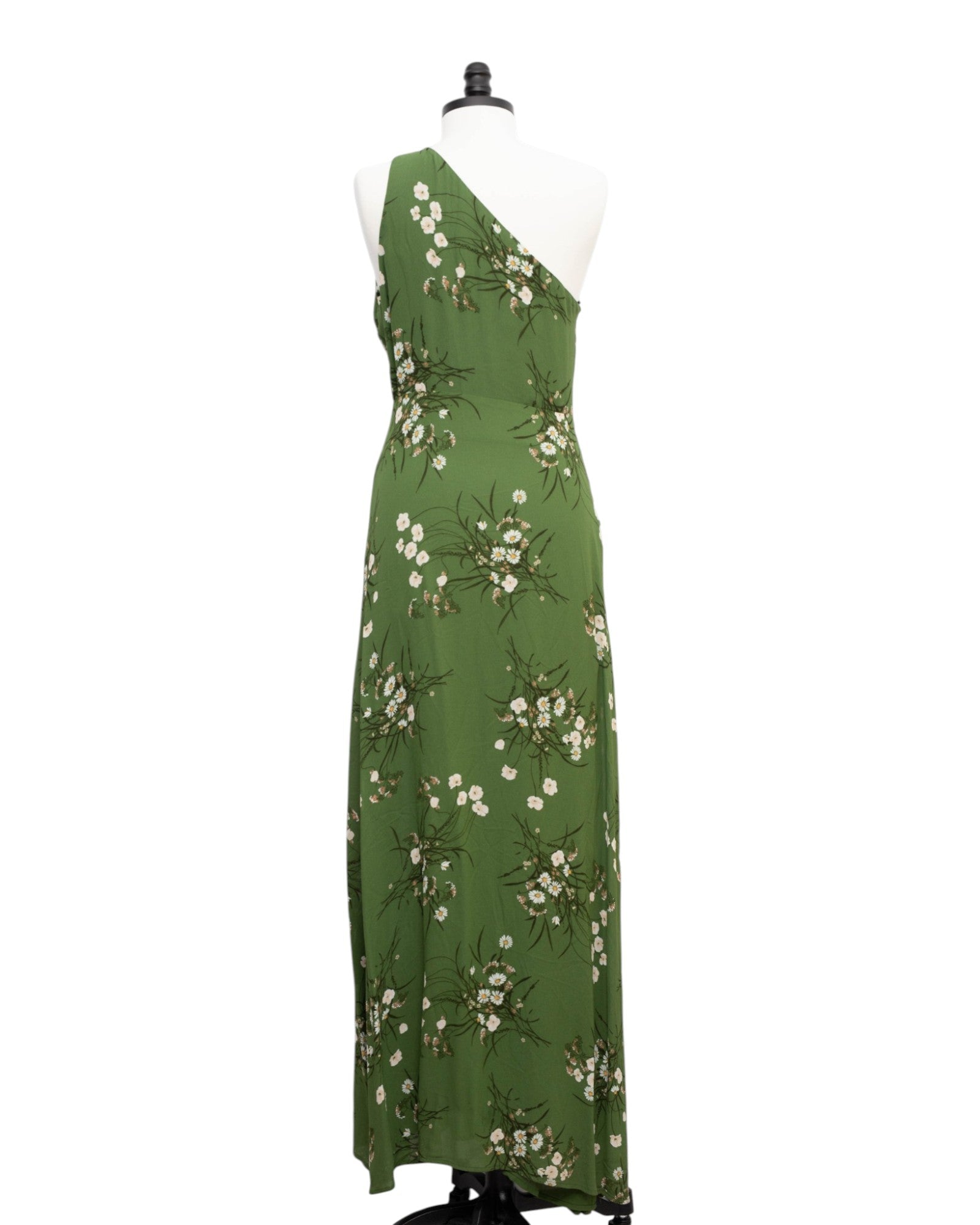 Reformation Evelyn Floral One Shoulder Dress Size 8 | Pre - Owned Green Chiffon - Wind & Song