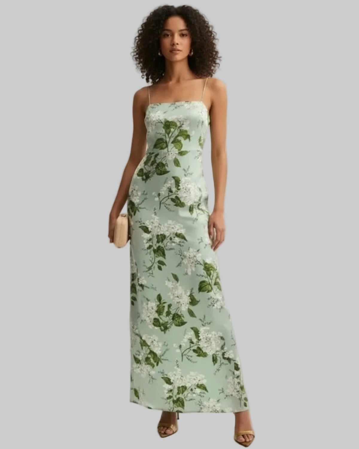 Reformation Frankie Silk Gown in Green Floral - Wind & Song