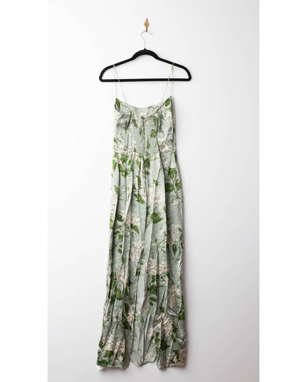 Reformation Frankie Silk Gown in Green Floral - Wind & Song