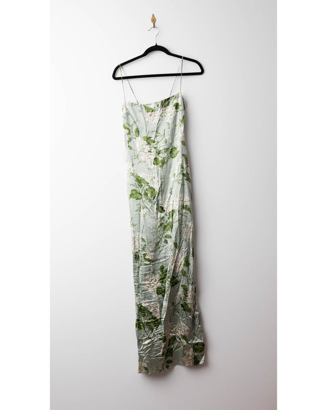 Reformation Frankie Silk Gown in Green Floral - Wind & Song