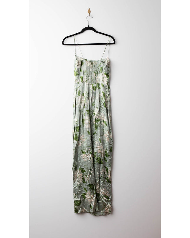 Reformation Frankie Silk Gown in Green Floral - Wind & Song