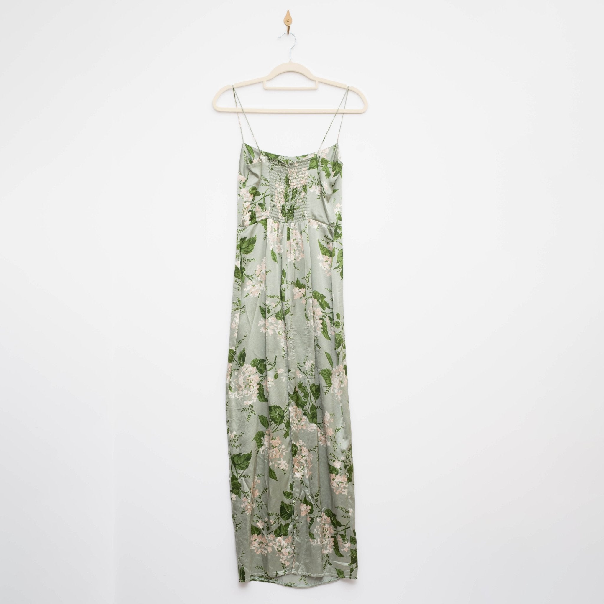 Reformation Frankie Silk Gown in Green Floral - Pre - Owned - Wind & Song