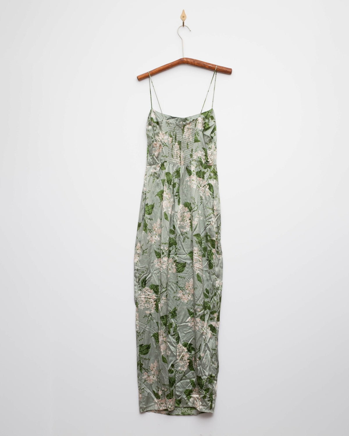Reformation Frankie Silk Gown in Green Floral Size 4 - Wind & Song