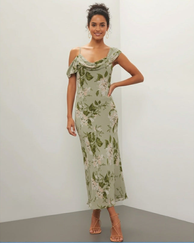 Reformation Green Floral Chiffon Reya Dress - Wind & Song
