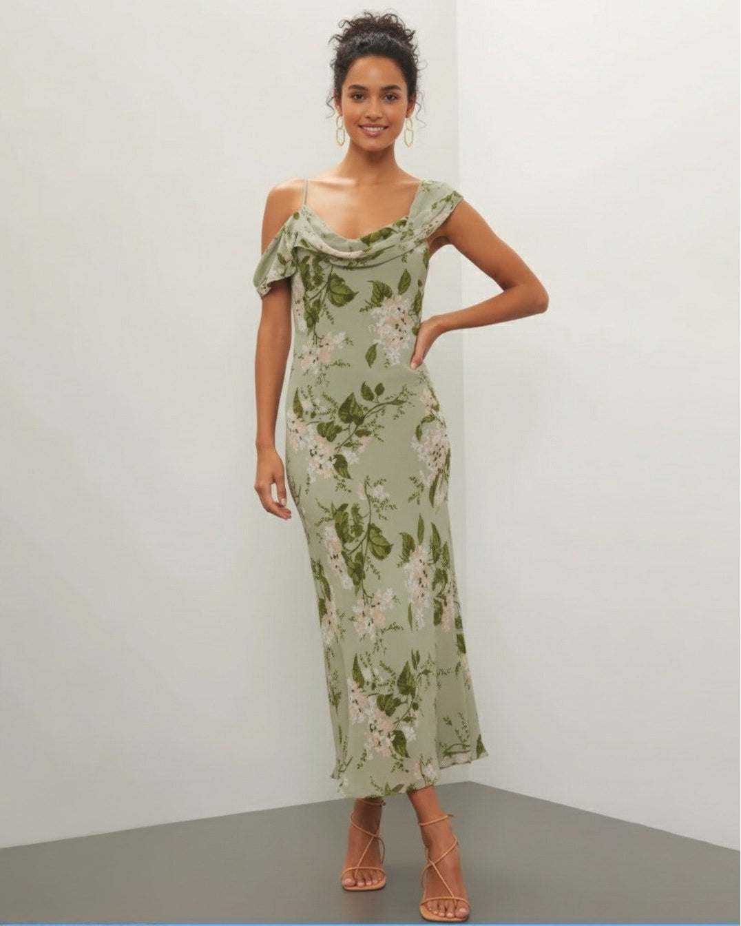 Reformation Green Floral Chiffon Reya Dress - Wind & Song