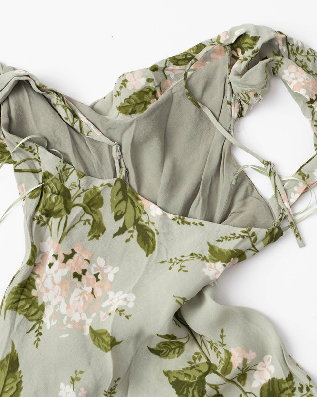 Reformation Green Floral Chiffon Reya Dress - Wind & Song