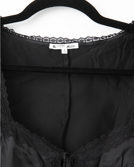 Reformation Lucinda Silk Tie - Front Top – Black - Wind & Song