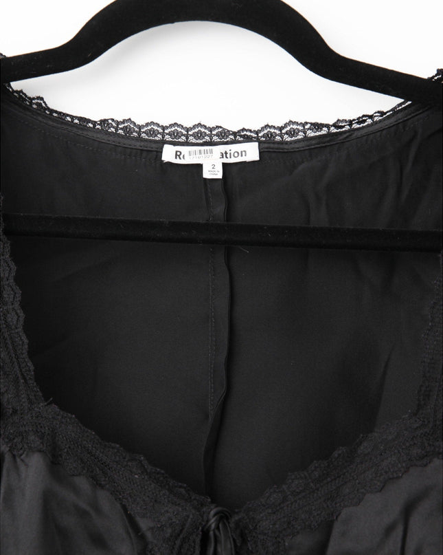 Reformation Lucinda Silk Tie - Front Top – Black - Wind & Song