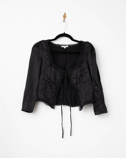 Reformation Lucinda Silk Tie - Front Top – Black - Wind & Song