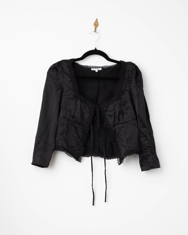 Reformation Lucinda Silk Tie - Front Top – Black - Wind & Song